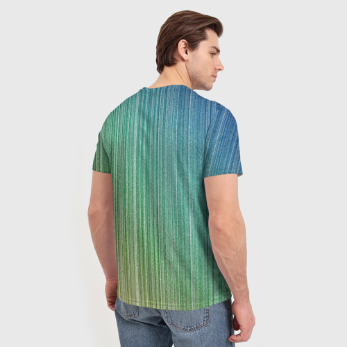 Мужская футболка 3D с принтом Градиент полосы зеленый, вид сзади #2