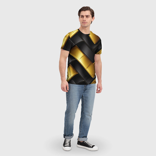 Мужская футболка 3D с принтом Gold black luxury, вид сбоку #3