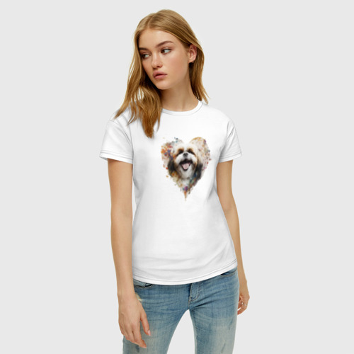 Женская футболка хлопок с принтом Навсегда в сердце - ши-тцу, фото на моделе #1