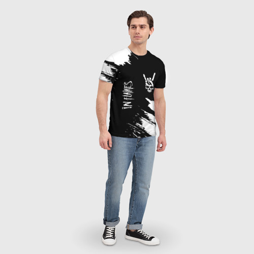 Мужская футболка 3D с принтом In Flames и рок символ на темном фоне, вид сбоку #3