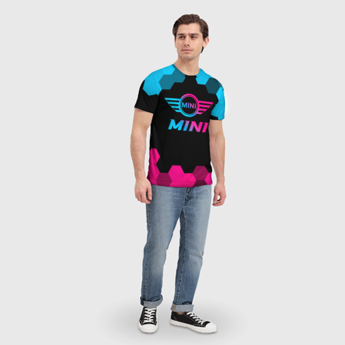 Мужская футболка 3D с принтом Mini - neon gradient, вид сбоку #3