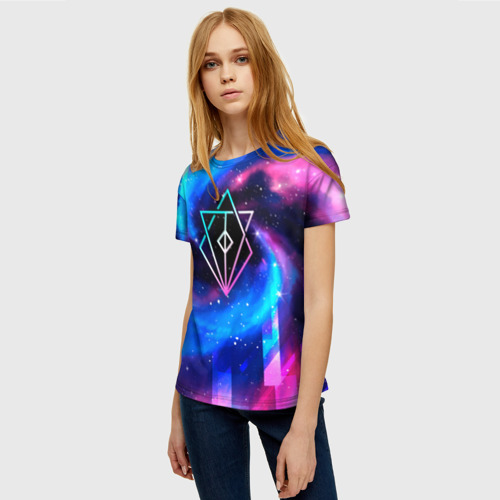 Женская футболка 3D с принтом In Flames неоновый космос, фото на моделе #1