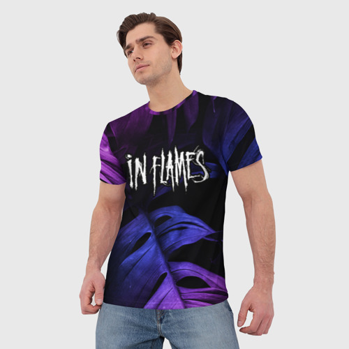 Мужская футболка 3D с принтом In Flames neon monstera, фото на моделе #1