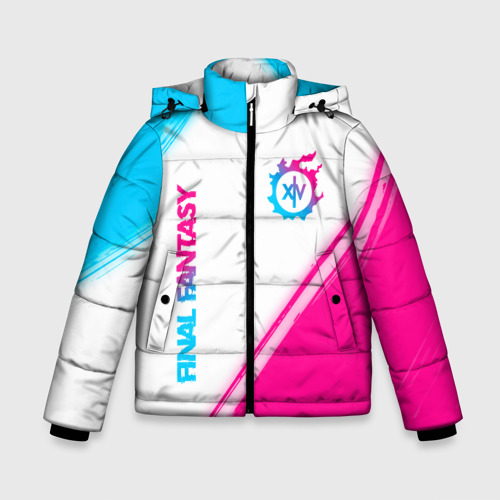 Зимняя куртка для мальчиков 3D с принтом Final Fantasy neon gradient style: надпись, символ, вид спереди #2
