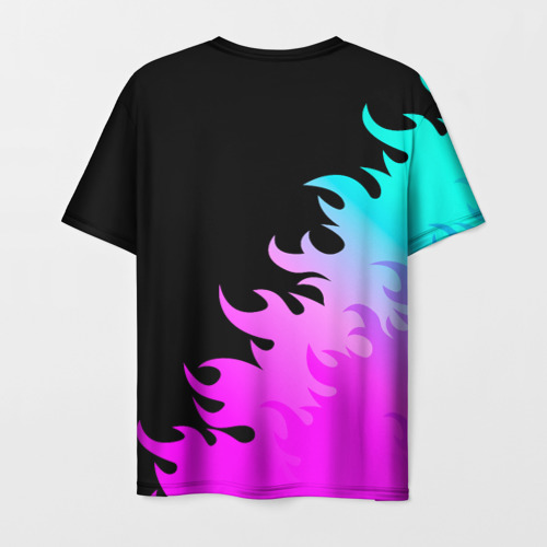 Мужская футболка 3D с принтом In Flames неоновый огонь, вид сзади #1