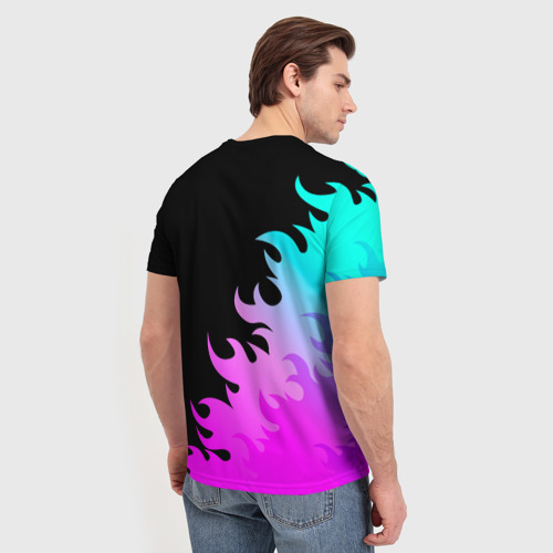 Мужская футболка 3D с принтом In Flames неоновый огонь, вид сзади #2
