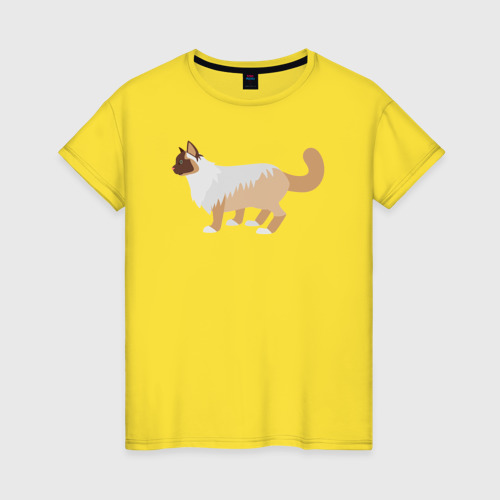 Женская футболка хлопок Серо-бежевый кот 👚 – купить в интернет-магазине