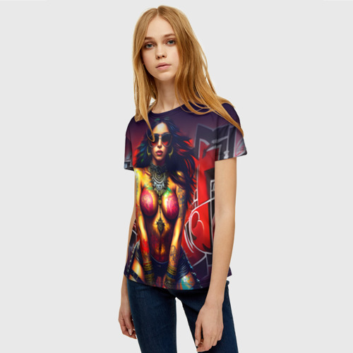 Женская футболка 3D с принтом Девушка панк, фото на моделе #1