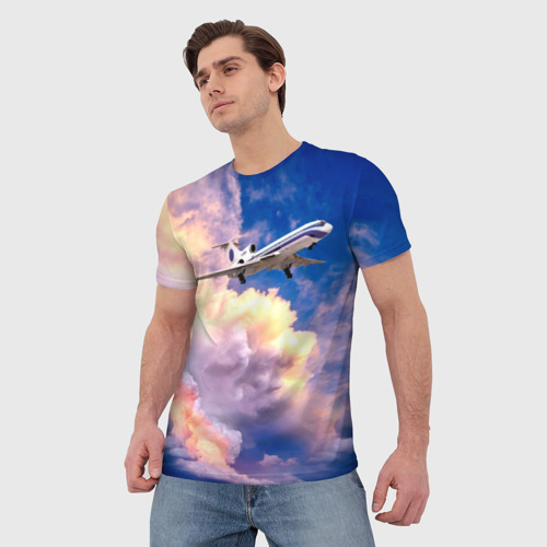Мужская футболка 3D с принтом Ту-154М Взлет, фото на моделе #1