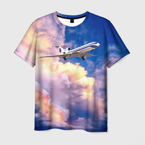 Мужская футболка 3D с принтом Ту-154М Взлет, вид спереди #2