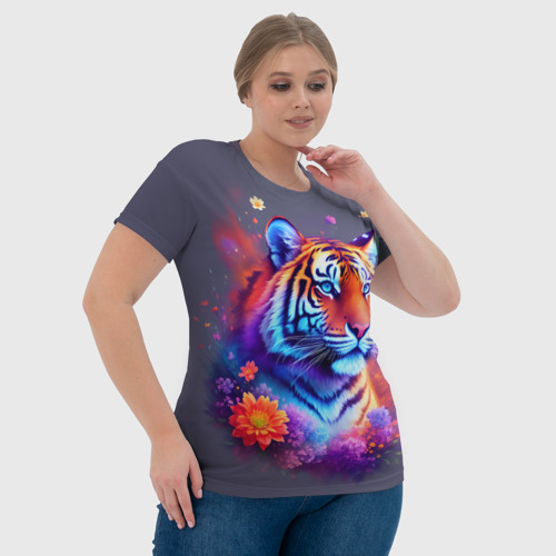 Женская футболка 3D с принтом Тигр и краски - нейросеть, фото #4