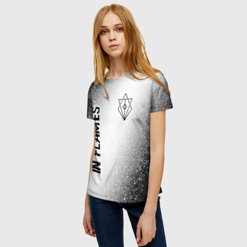 Женская футболка 3D с принтом In Flames glitch на светлом фоне: надпись, символ, фото на моделе #1