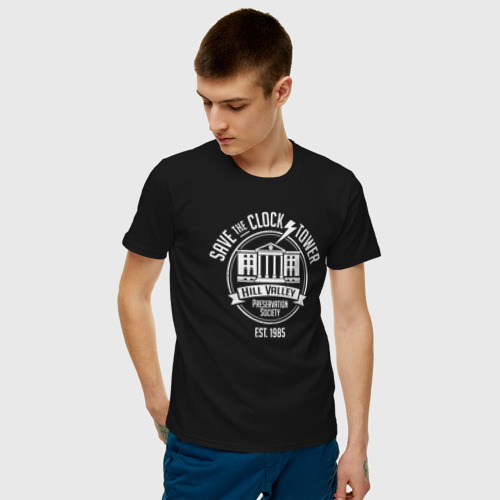Мужская футболка хлопок с принтом Hill Valley clocks, фото на моделе #1