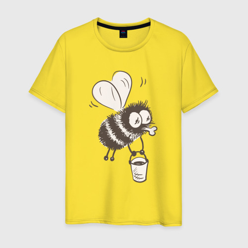 Мужская футболка хлопок с принтом Пчёлка с ведром мёда, вид спереди #2