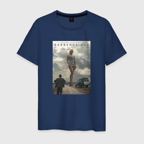 Мужская футболка хлопок с принтом Barbenheimer Poster, вид спереди #2