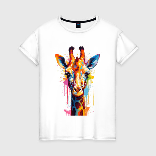 Женская футболка хлопок с принтом Граффити с жирафом, вид спереди #2