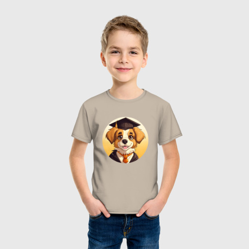 Детская футболка хлопок с принтом Собачка-ученик, фото на моделе #1