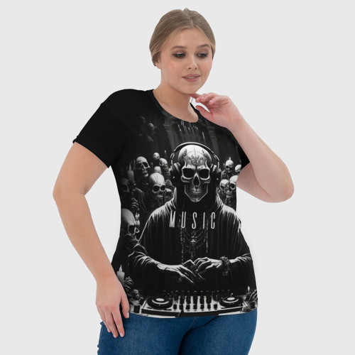 Женская футболка 3D с принтом Скелеты и диджей на клубной вечеринке, фото #4
