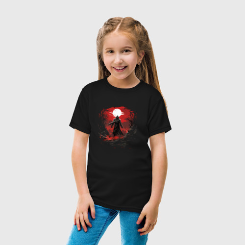 Детская футболка хлопок с принтом Самурай и красный закат, вид сбоку #3