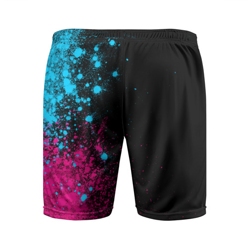 Мужские шорты спортивные с принтом In Flames - neon gradient: по-вертикали, вид сзади #1