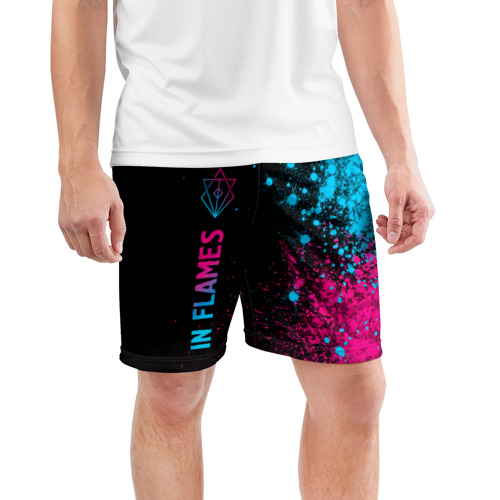 Мужские шорты спортивные с принтом In Flames - neon gradient: по-вертикали, фото на моделе #1