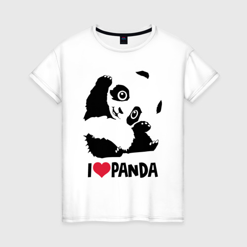 Женская футболка хлопок с принтом I love panda, вид спереди #2