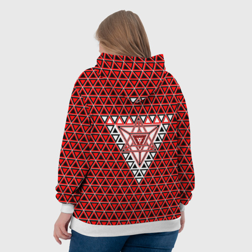 Женская толстовка 3D с принтом Красные и чёрные треугольники, вид сзади #2