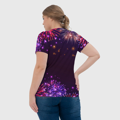 Женская футболка 3D с принтом Праздничный диджей: фейерверк, вид сзади #2